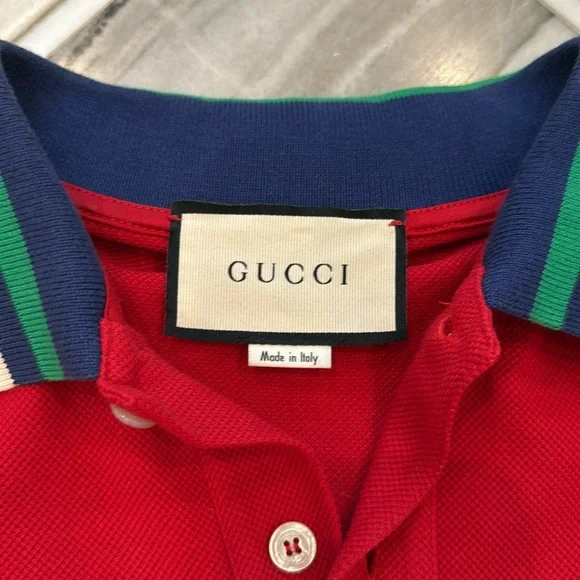 Gucci Red Polo with Striped Accents - Picture 3 of 5